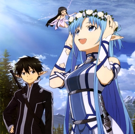 Kirito & Asuna - love, couple, asuna, long hair, sword art, kirito, yui, online, game, anime, fairy, kazuto