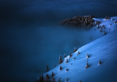 Highlights - night, mountain, snow, light