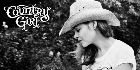 Country Girl - woman, hat, female, cowgirl, black and white, brunette