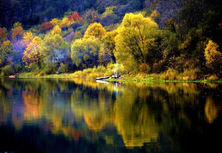 Autumn Reflections - fall, trees, water, lake, colors, leaves