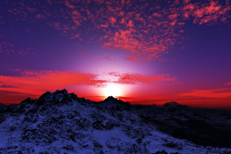 Sunset Sky over Winter Mountains - hdr - winter, nature, snow, mountains, sunsets, sky