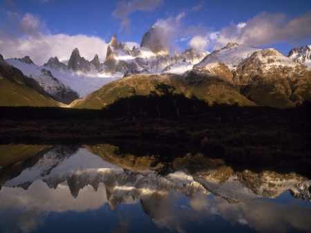 mountain reflection - cloud, sky, water, mountain