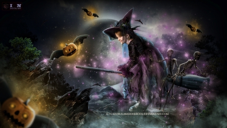 Play with Me - witch, fantasy, broom, abstract