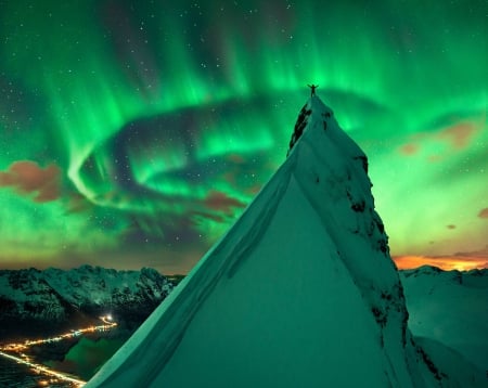 In Green Company Aurora over Norway - space, fun, aurora, nature, stars, cool, galaxy, mountain