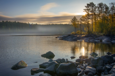 Early morning - morning, early, river, sun