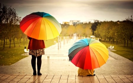 Umbrellas - path, colorful, children, umbrellas