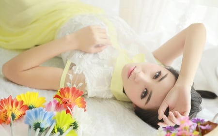 Pretty Asian - lying, asian, beauty, model