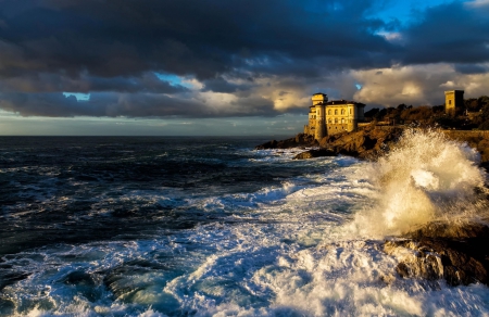 Castle on the Coast - hdr - oceans, coast, architecture, castles