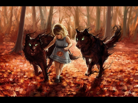 little girl - girl, little, art, wolf