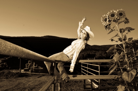 Geta Up Cowgirl - boots, hat, cowgirl, jeans