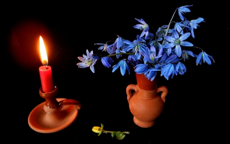 Still Life - flowers, candle, jar, still life