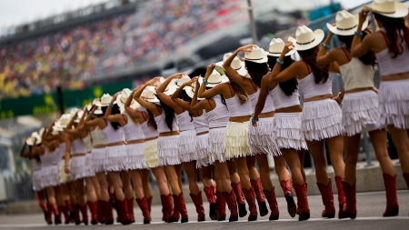 Formula 1 Grid Cowgirls - formula 1 grid girls, grid girls, hats, cowgirls, boots