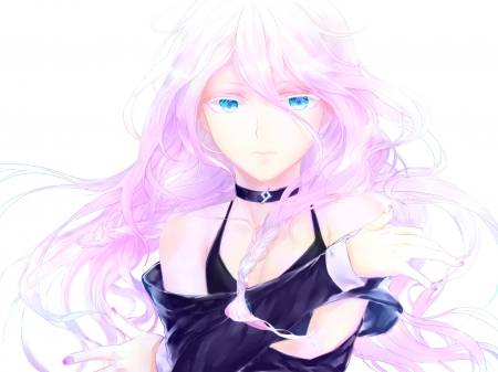 Look Me In The Eyes - braids, vocaloid, choker, anime, ia, long hair, pink hair, blue eyes