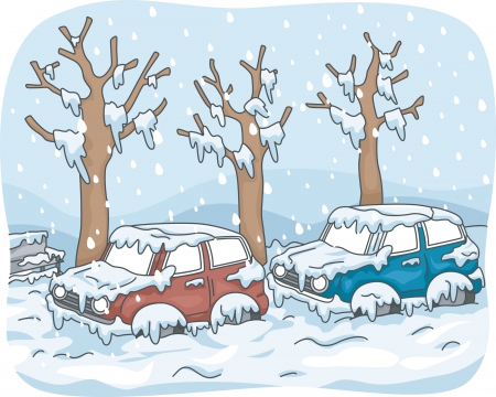 Cars stuck in snow - snow, cartoon, winter, car