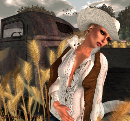 Fantasy - truck, cowgirl, hat, vest