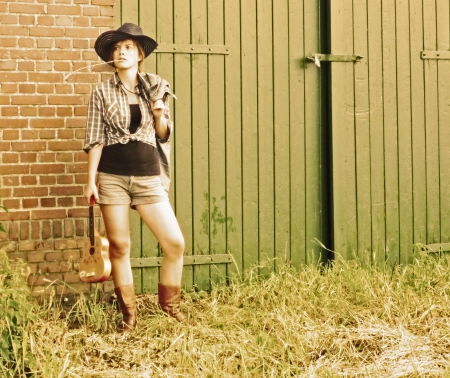 Barnyard - boots, hat, cowgirl, barn