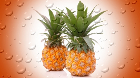 Two Pineapple - pineapple, two, water, drops, fruit