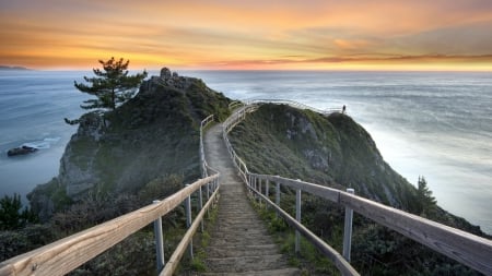 Sunset - stairs, sunset, landscape, rocks