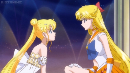 Moon & Venus - nice, sailor venus, princess serenity, beauty, princess, female, usagi, blond, twintail, anime girl, blond hair, tsukino, pretty, blonde hair, anime, girl, magical girl, twintails, gown, lovely, usagi tsukino, serenity, sailor moon, twin tails, beautiful, sweet, sailormoon, dress, blonde