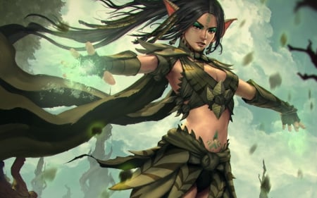 Fantasy girl - fantasy, wind, game, elf, girl, woman, art, green