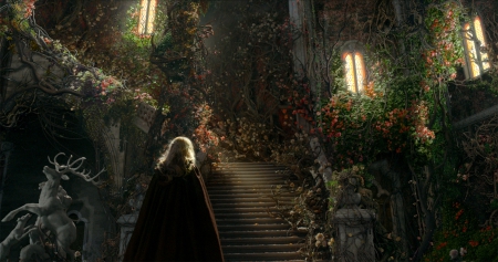 La Belle et la Bete (2014) - stairs, beauty and the beast, la belle et la bete, movie, girl, fantasy, blonde