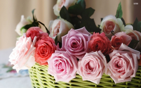 Basket of Roses - abstract, basket, flowers, roses