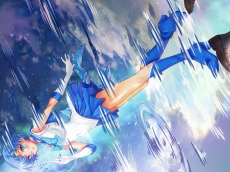 Sailor Mercury - mercury, fighter, moon, water, sailor, blue, reflection