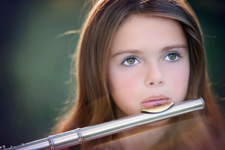 The little girl - flute - flute, the little, girl, portrait