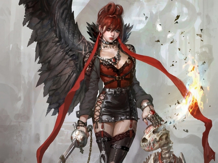 redhead fantasy - redhead, art, girl, war