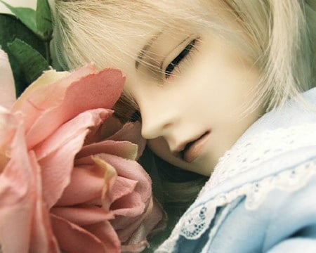 Cute Doll Face - flowers, face, sleep, doll