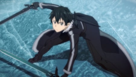 Kirito - anime, kazuto, guy, mad, alo, boy, male, short hair, battle, gloom, kirigaya, sword art online, fight, sao, kirito, kirigaya kazuto, kazuto kirigaya, sword, blade, black, angry, sinister, black hair