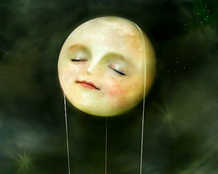 Moon Face - face, moon, sleep, art