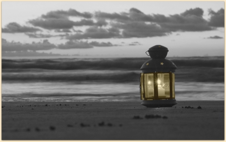 Light - clouds, beach, sea, weather, light, sand, lantern, sky