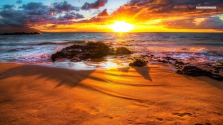 Sunset at the Beach - sunsets, nature, beaches, rocks