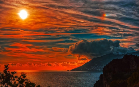 Amazing Sunset - clouds, sunset, tree, sky