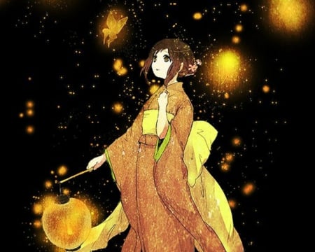 Golden Girl - gold, lantern, anime, cute