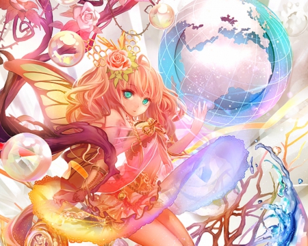 Fairy - anime, globe, girl, angel