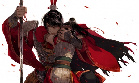 Art of Ibuki Satsuki 12 - warrior, red, painting, girl, couple, Ibuki Satsuki, lovers