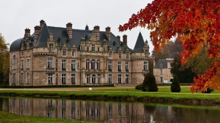 Beautiful Building - architecture, pond, trees, buildings