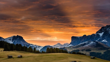 Sunset - rocks - meadow, sunset, landscape, rocks