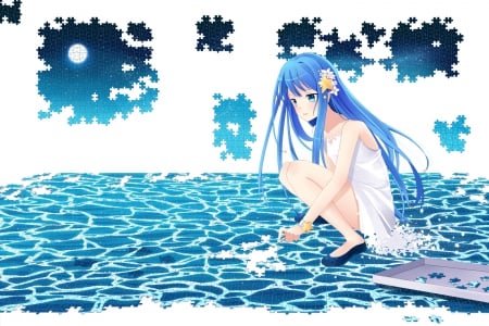 Puzzle Master - moon, ocean, stars, puzzle, girl, master