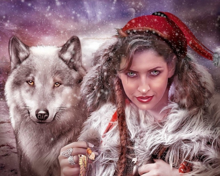 Leloupblanc - wolf, winter, lady, abstract