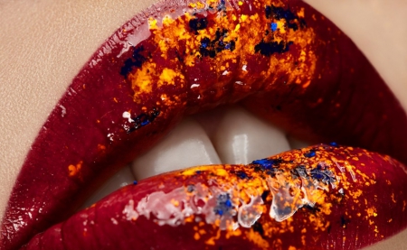 Beautiful Lips - lips, red, glitter, abstract