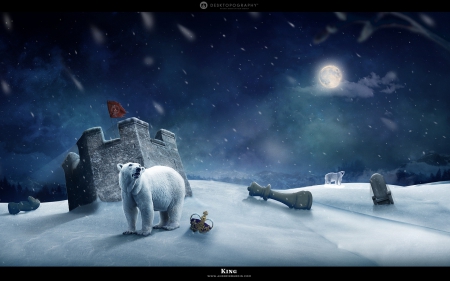 polar king - bear, polar, snow, pawn, castle