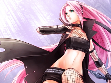 Haruno Sakura - pretty, anime, female, pink, long hair, shinobi, gorgeous, naruto, hd, haruno sakura, nice, pink hair, haruno, anime girl, sakura, beautiful, hot, girl, beauty, lovely, sweet, cg, black, naruto shippuuden, ninja, shippuuden, sexy, sakura haruno