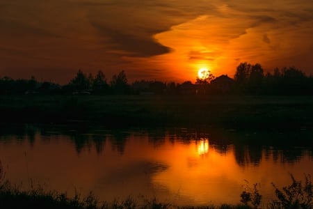 Sunset - nature, sunset, clouds, river