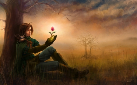 Hope - creature, flower, fantasy, game, orange, guy, boy, man