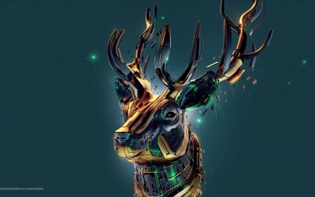 Deer - fantasy, animal, blue, horn, magical, desktopography, metallic