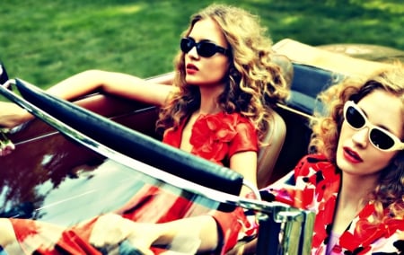 Josephine Skriver - woman, girl, car, red, sunglasses, josephine skriver, model, blonde