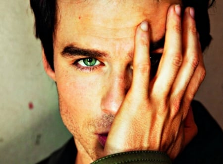 Ian Somerhalder - tv series, eye, ian somerhalder, face, hand, man, green, actor, damon, vampire diaries